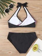 V Neck Bikini Set 2024 Women Stripe Print Patchwork Swimwear Summer Beachwear Swimsuit Female Bathers Bathing Swimming Suit 2XL