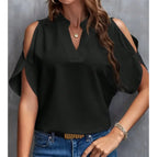 Large Size new summer and autumn women's blouse shirt   fashionable V-neck Solid Tops Short sleeved women's clothing