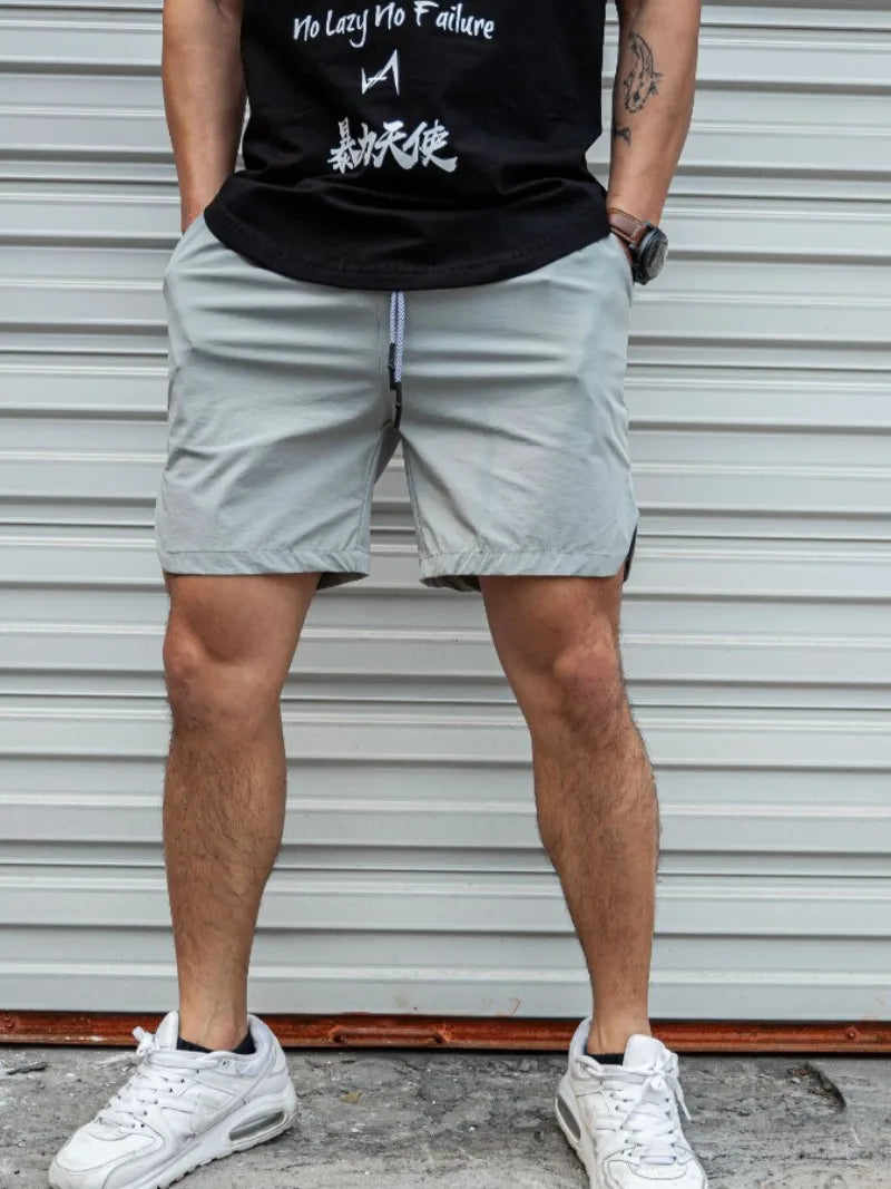 Summer new Men Light Weight Thin Short Pants Running Squat Fitness Shorts Men GYM Wear Quick-drying Beach Drawstring Shorts
