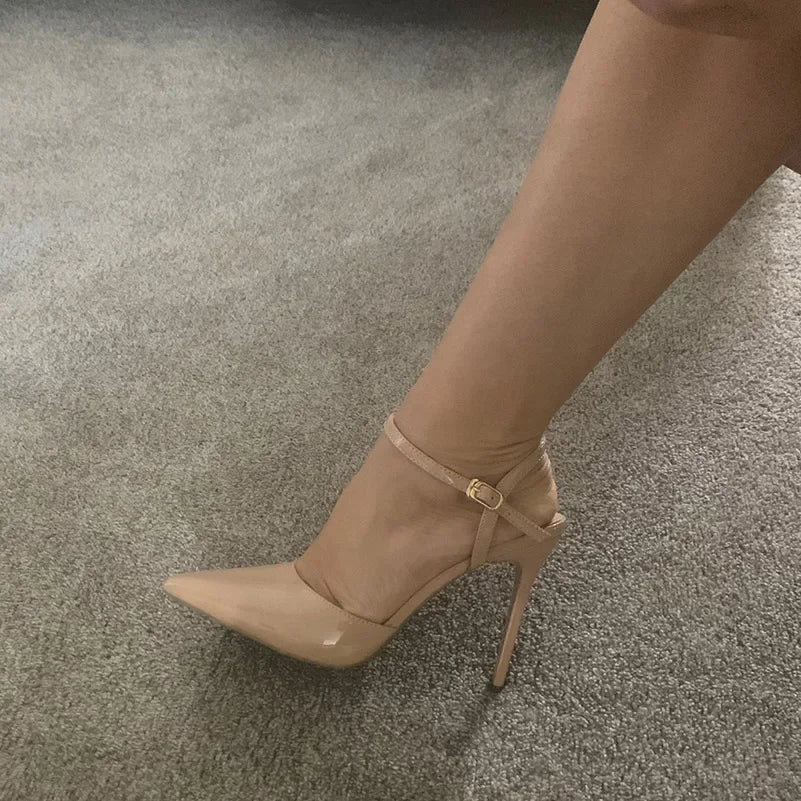 Women 10.5cm High Heels Sandals Lady Metallic Gold Silver Patent Leather Stripper Strap Sandles Wedding Fetish Nightclub Shoes