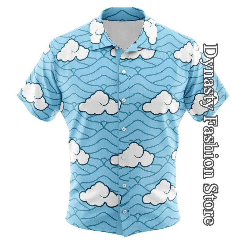 Japanese anime Printed Shirt Men Summer Vintage Short Sleeve Button-Up Tops Casual Hawaii Vacation Clothing Fashion Streetwear