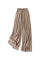 SuyaDream Women Wide Leg Pants 100%Real Silk Solid Elastic Waisted Ankle-length 2024 Office Spring Autumn Chic Trousers Black