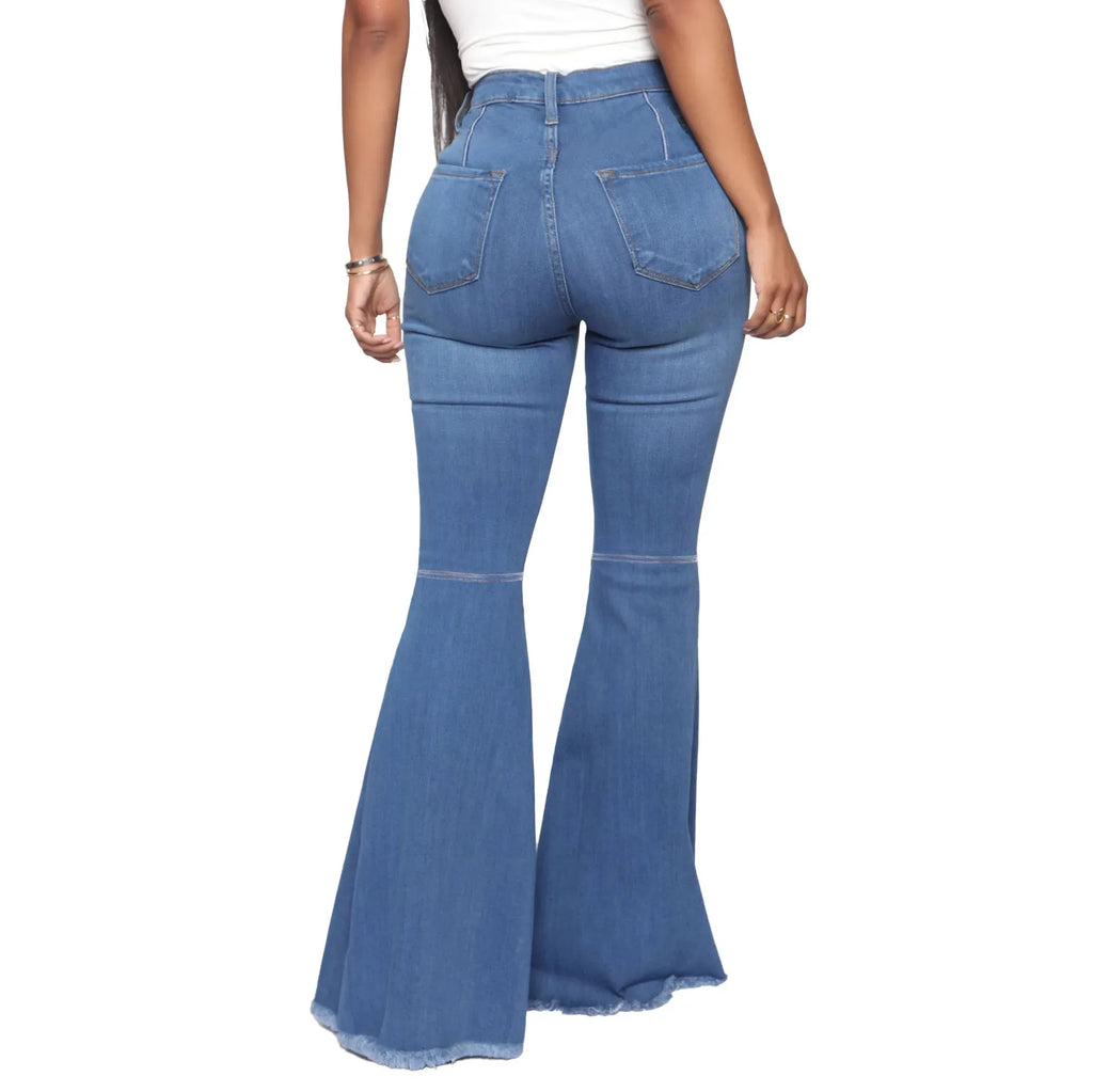 Women Jeans Flare Pants Sexy Denim Long Pant Hip Wrap Casual Solid Elegant Splice Regular Slim Fit High Waist Trousers Summer