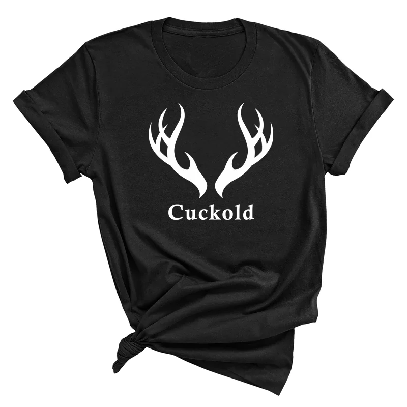 Hot Womens T-shirt Antlers Cuckold Tshirts for Women and Men White Sexy Home Cotton Top Tee Plus Size Summer T-shirt