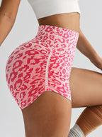 Women Leopard Gym Shorts Athletic Butt Lifting Workout Biker High Waist Yoga Pants Leggins Sports Fitness Short Tights