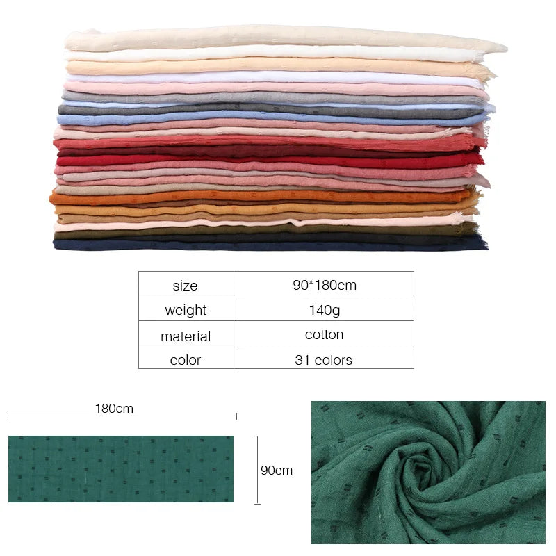 Dot Pom Pom Cotton Hijab Scarves Women Muslim Shawls Big Size Headscarf Wraps Solid Headbands Turbans Bandana Foulard Bufandas