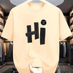 Summer men's 100% pure cotton casual loose fit plus size hi letter pattern  printed round neck short sleeved T-shirt top