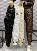 Winter Oversized Down Cotton Pencil Pants Warm Korean Fashion Slim Thick Women Pantalones Casual High Wais Black Trousers 4XL