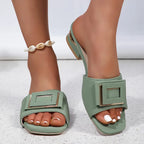 Fashion Women High Heel Slippers Summer Slip on Elegant Low Heel Shoes for Wedding Party Comfortable Non-slip Women's Slippers