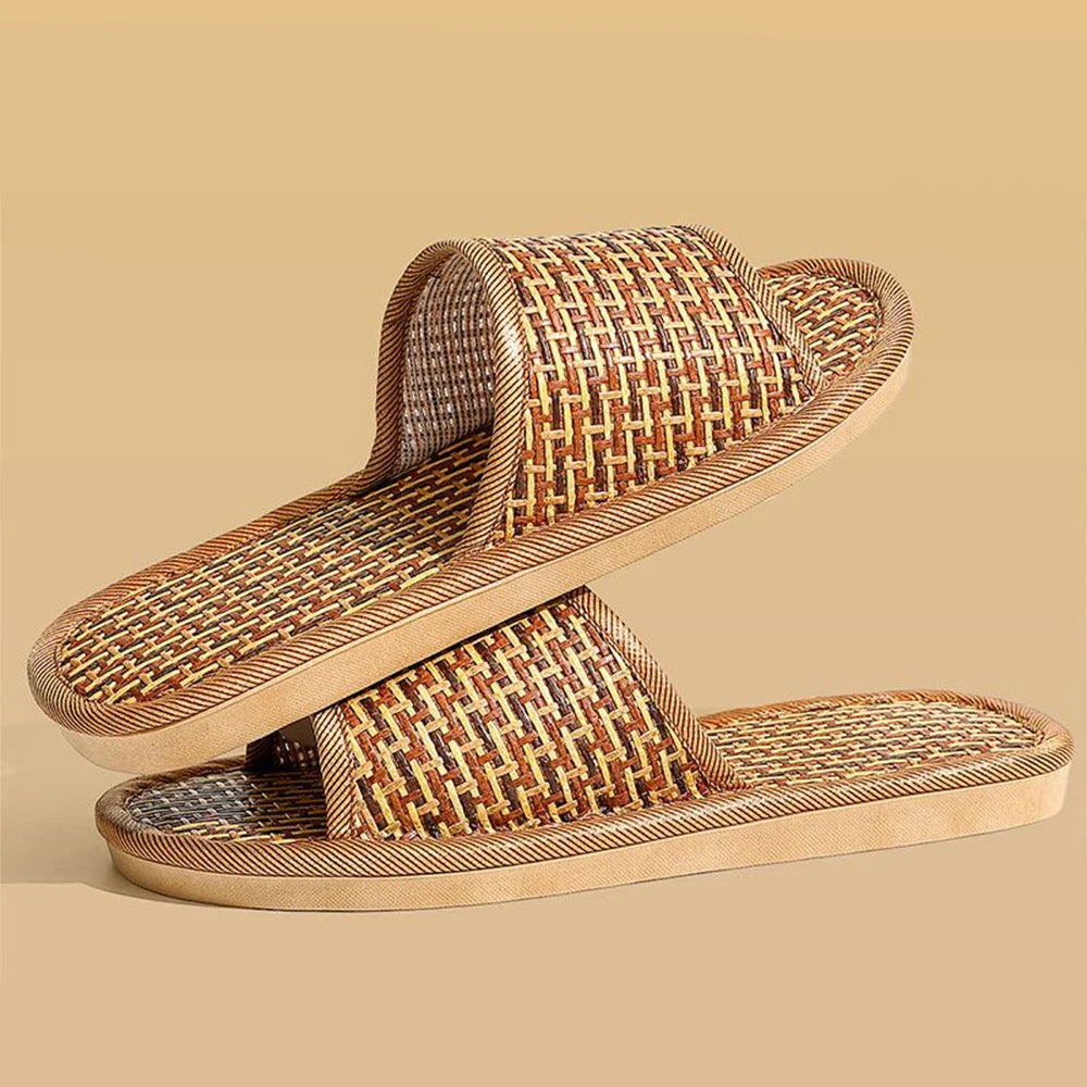 BASATU Women And Men Slippers Non-Slip Home Rattan Grass Indoor Couple Home Men And Women Spring And Summer Bamboo Woven Sandals