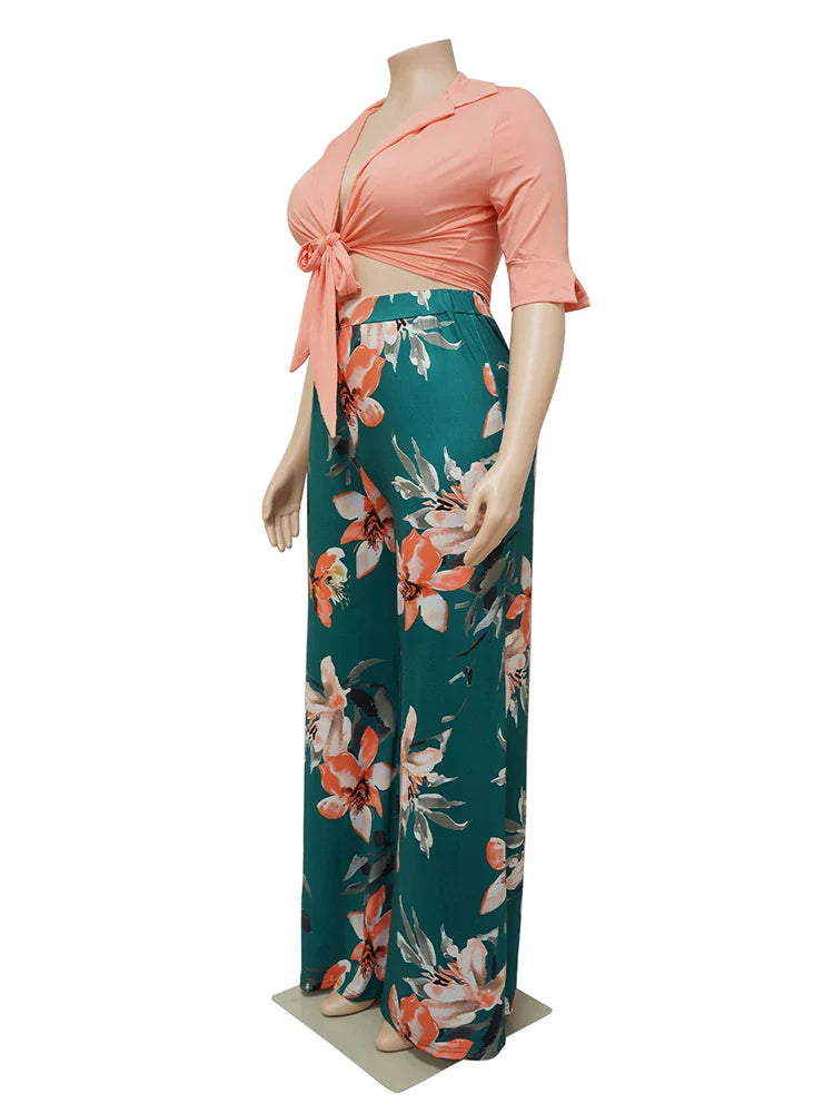 Two Piece Set Women Outfit 2x 3x 4x Summer Suit Elegant Pants and Blouse Set Casual Plus Size Pants Set Wholesale Dropshipping