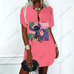 Lilo & Stitch Disney Chic and Elegant Woman Dress Sexy Fashion Y2k 2023 Summer Polo Shirts V Neck New Album Dresses Women Party