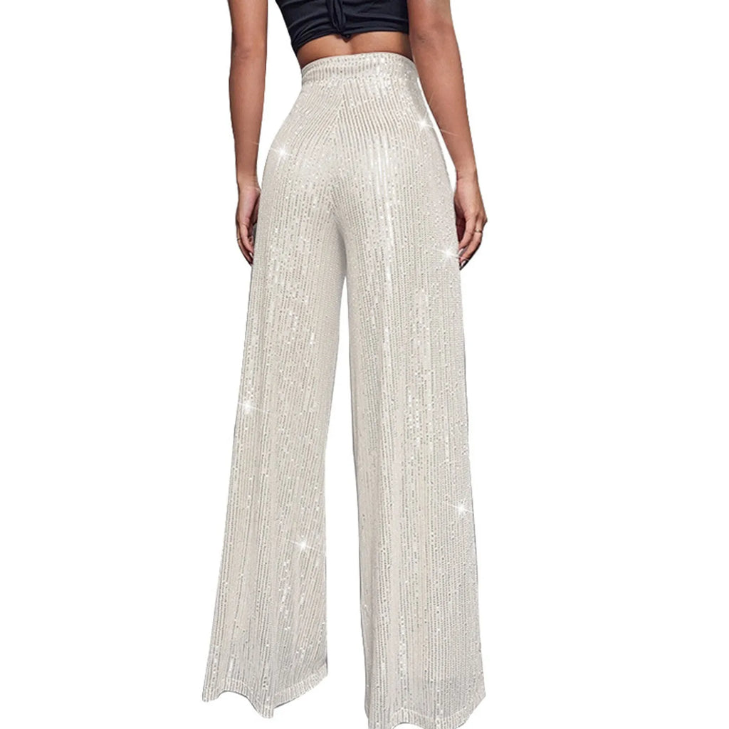Women's Fashion Solid Color High Waist Sequin Side Zipper Draped Wide Leg Pants Pants for Women Women's Pants Women's Pants 2024