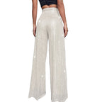 Women's Fashion Solid Color High Waist Sequin Side Zipper Draped Wide Leg Pants Pants for Women Women's Pants Women's Pants 2024