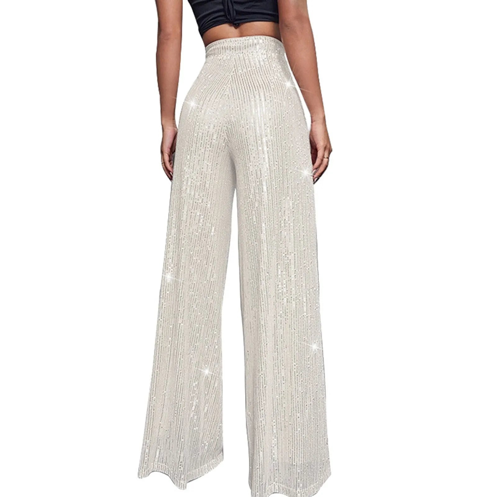 Women's Fashion Solid Color High Waist Sequin Side Zipper Draped Wide Leg Pants Pants for Women Women's Pants Women's Pants 2024