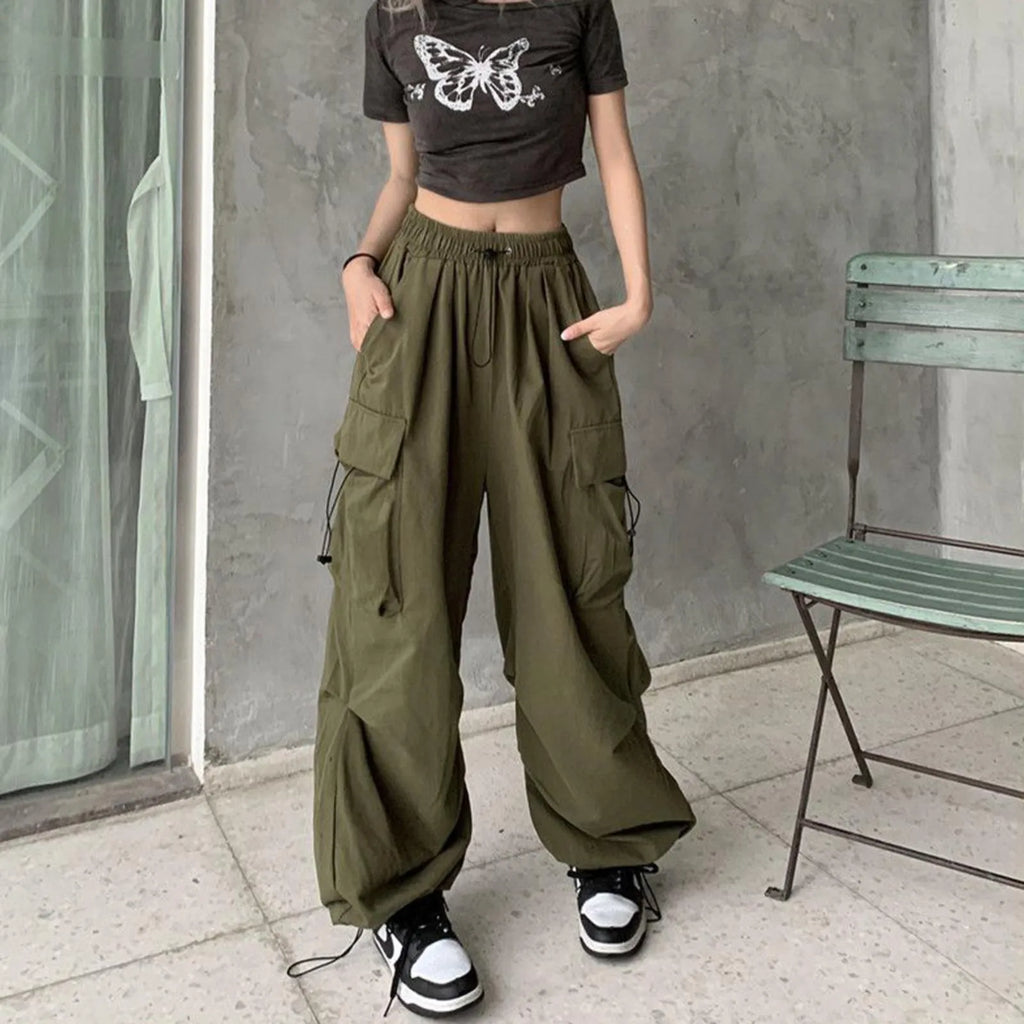 Green Women Baggy New Pants Cargo Trousers Streetwear Multi Pockets Casual Loose Trousers Outdoor Tracksuit Women Pants