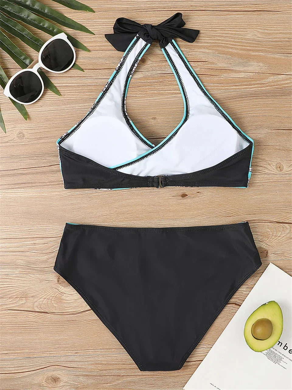 V Neck Bikini Set 2024 Women Stripe Print Patchwork Swimwear Summer Beachwear Swimsuit Female Bathers Bathing Swimming Suit 2XL