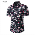 Summer New Men's Short Sleeved Shirt Thin Collar Hawaiian Style Floral Shirt Vacation Series Men's Shirt