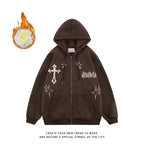 American Style Trendy Brand Embroidered Sport Jacket Oversize Couple Top Cardigan Hooded Sweatshirt Men Spring Autumn Casual Loo