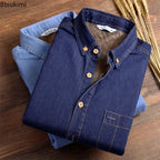 New 2025 Autumn Winter Warm Denim Jeans Dress Shirt Men Fleece Lined Velvet Shirts Button Down Brand Male Bottoming Men's Shirt