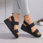 Women's Fashion Trend Anti-slip Wear-resistant Pure Black Belt Soft Soled High-heeled Sandals