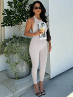 Dulzura Sleeveless Halter Backless Lace Up Jumpsuit Solid Sexy Casual Romper Party Club Streetwear Women'S Autumn Winter Clothes