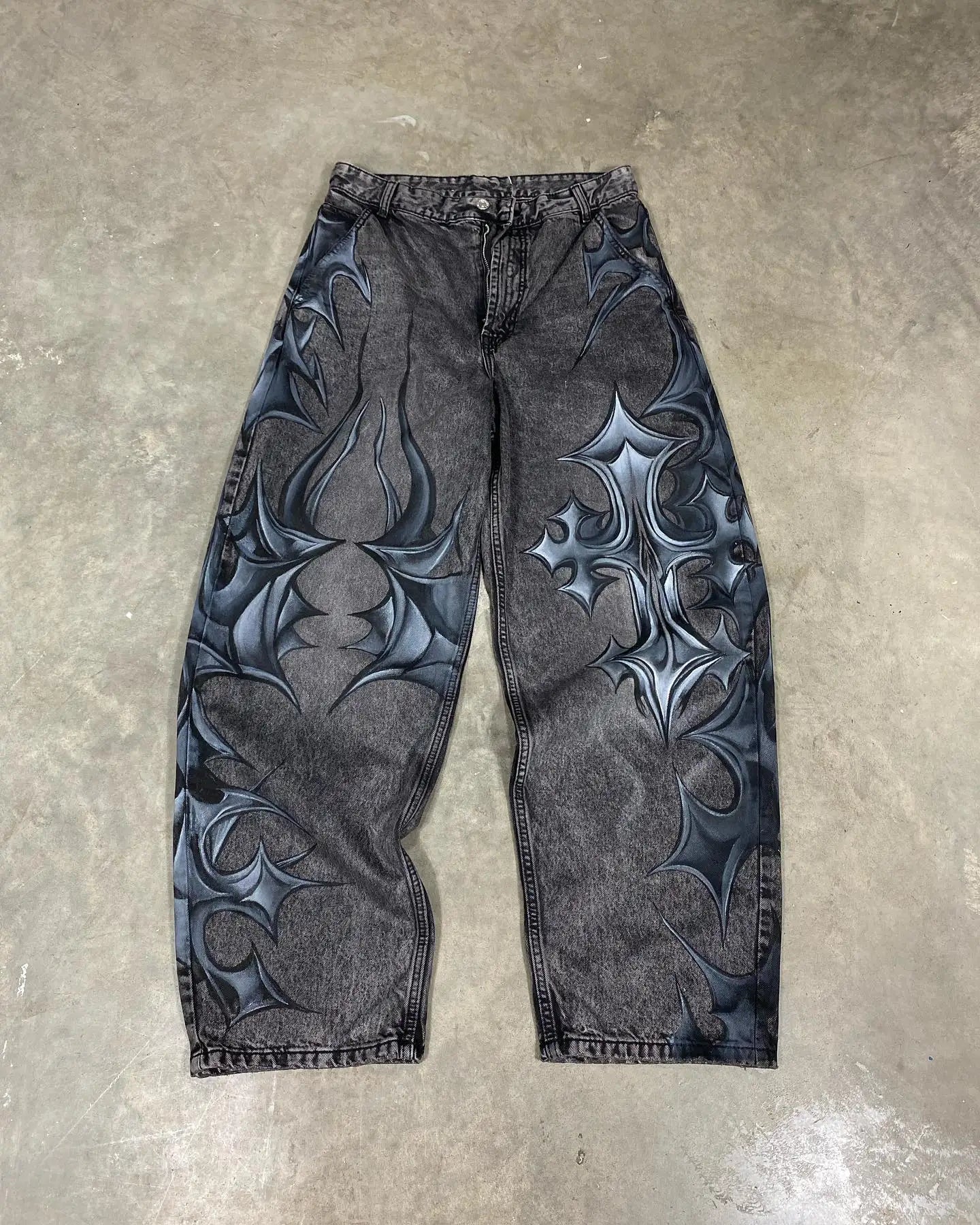 Y2K Graffiti Gothic Jeans Loose Punk Print Jeans Retro Street Street Hip Hop  Straight  Pants  High Street Harajuku Couple Pants