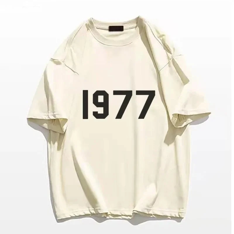 Korean 1977 Men Women Cotton Tshirt Fashion Luxury Brand Big Size Casual Print Short Sleeve Summer Tops Crewneck Tee Graphic Tee