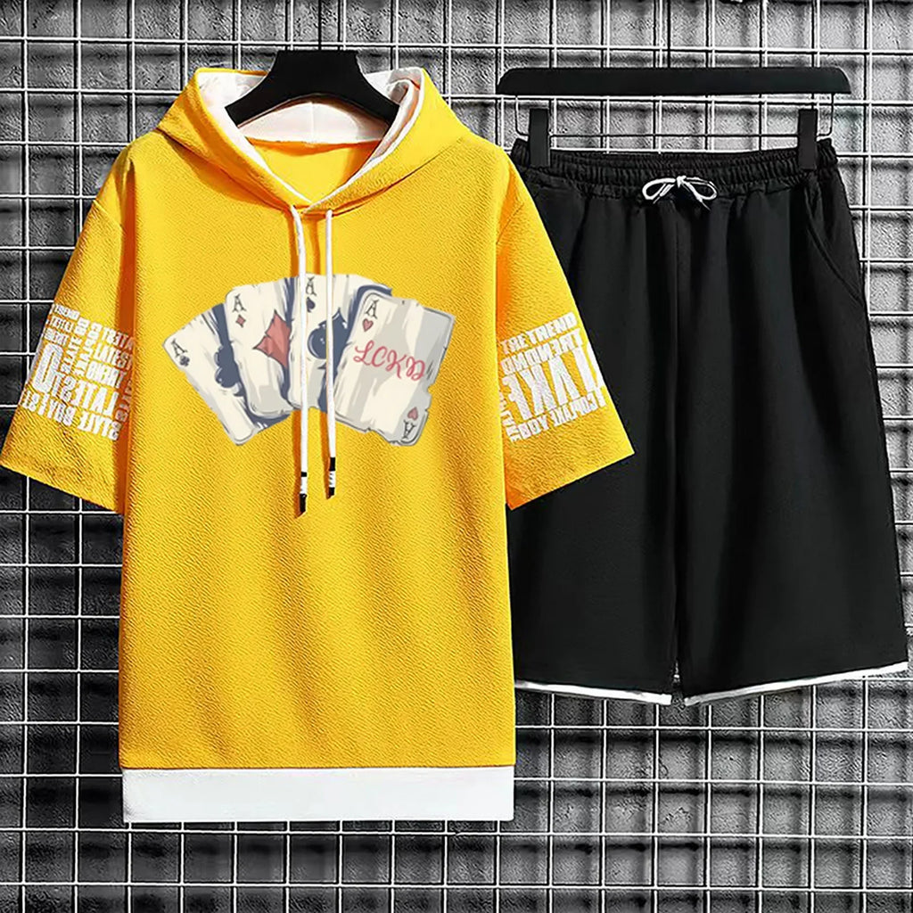 Hoodies Set Shorts Summer Suits Pullover Hat Casual T Shirt T-shirt Hood Print Clothing for Men Hoodie Men New Top Short Sleeve