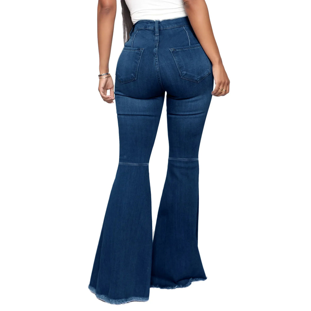 Women Jeans Flare Pants Sexy Denim Long Pant Hip Wrap Casual Solid Elegant Splice Regular Slim Fit High Waist Trousers Summer