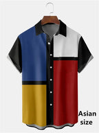 Men Shirts 3d Geometric Art Colorful Abstract Oil Painting Printed Men's Short Sleeve Shirts Fashion Unisex Hawaiian Button Top