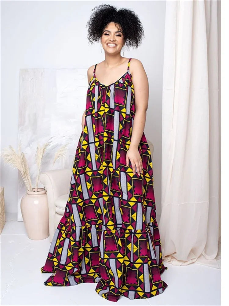 Wmstar Plus Size Dresses for Women Floral Printed Slip  Loose Stretch Big Swing Maxi Dress Summer Clothes Wholesale Dropshipping