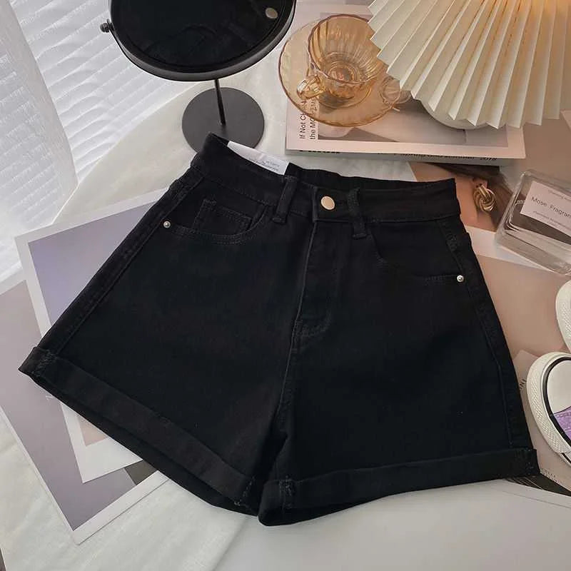 High-waisted Plus-size Women Jeans Student Casual Versatile Trendy A- line Hot Pants Cotton Material Straight Cylinder Style