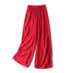 SuyaDream Women Wide Leg Pants 100%Real Silk Solid Elastic Waisted Ankle-length 2024 Office Spring Autumn Chic Trousers Black