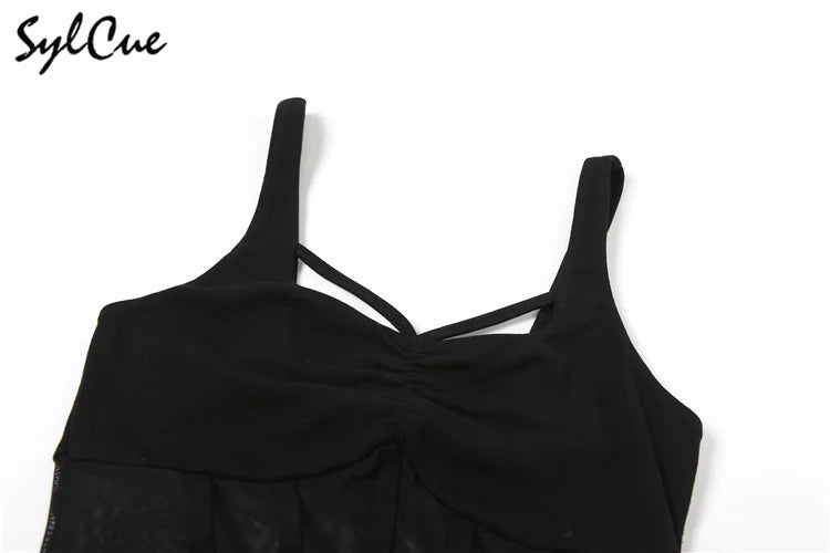 Sylcue Black Mysterious Sexy Mature Beautiful Tight Hot Confident Summer Party Intellectual Elegant Simple Women'S Strap Dress