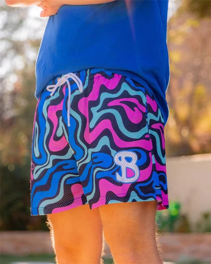 BKTSQD American Style Trendy Brand Sports Shorts Men's Casual Mesh Quick drying quarter knee basketball running beach shorts