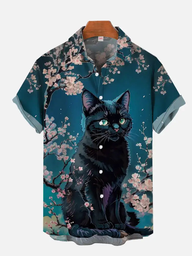 Men'S Cute Cat Printed Casual Shirt Daily Wear 3D Printing Classic Short Sleeve Fashion Hawaiian Shirts For Men Harajuku