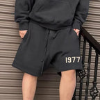 Men's 1977 Summer Streetwear Basketball Casual Cotton Shorts Gym Fitness Sports Running Workout Jogger Short Pants Sweatpants