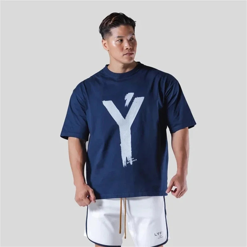 LYFT BIG Y Men 100% Cotton T-Shirt Pattern Printed Loose Oversized-Shirts Men Clothing Street Casual Short Sleeve Tees Tops 3XL