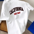 Men's Summer 100% Cotton Fashion California Letter Printed Loose Large Casual Comfortable Round Neck Short Sleeve T-shirt Top