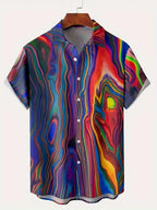 New Gradient Shirt Men's Loose Short Sleeve Shirts Casual Print Lapel Button-down Shirts Summer Casual Beach Shirt Free Shipping