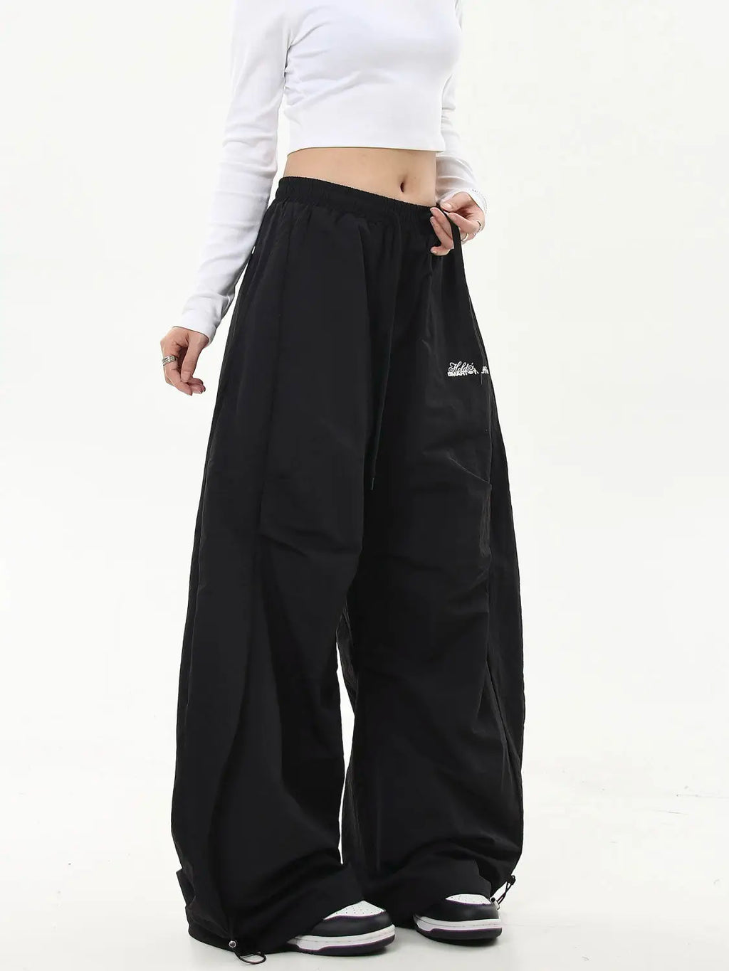 HOUZHOU Oversized Brushed Women Pants Vintage Pleated Wide Leg Trousers Warm Winter Baggy Black Trousers Harajuku Casual Joggers