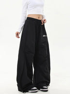 HOUZHOU Oversized Brushed Women Pants Vintage Pleated Wide Leg Trousers Warm Winter Baggy Black Trousers Harajuku Casual Joggers