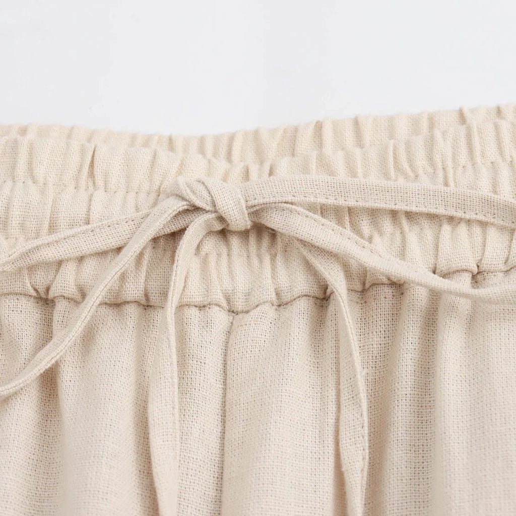 TRAF Women Fashion Spring Summer Lace-up Linen Blended Straight Pants Pocket Office Lady Chic High Waist Trousers Mujer