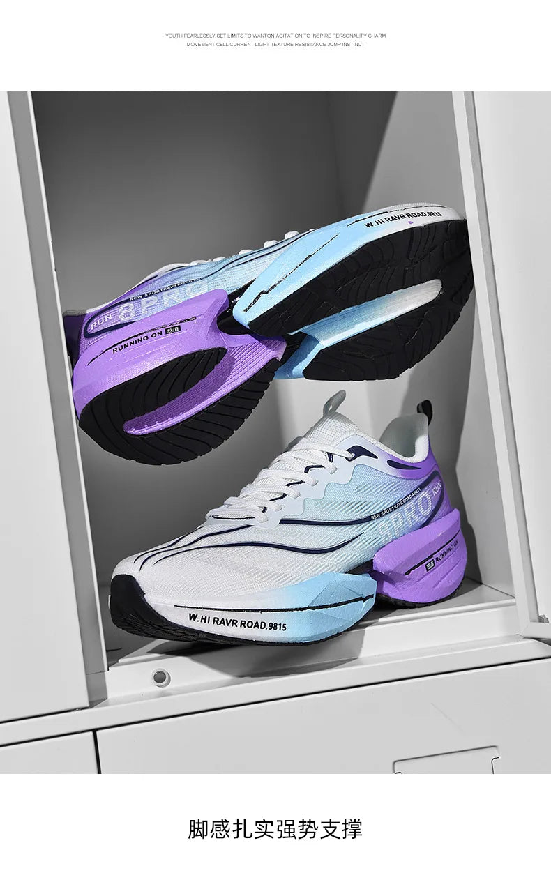 Carbon Plate Men Sports Marathon Air Cushion Running Shoes Breathable Lightweight Women Massage Athletic Nonskid Sneakers