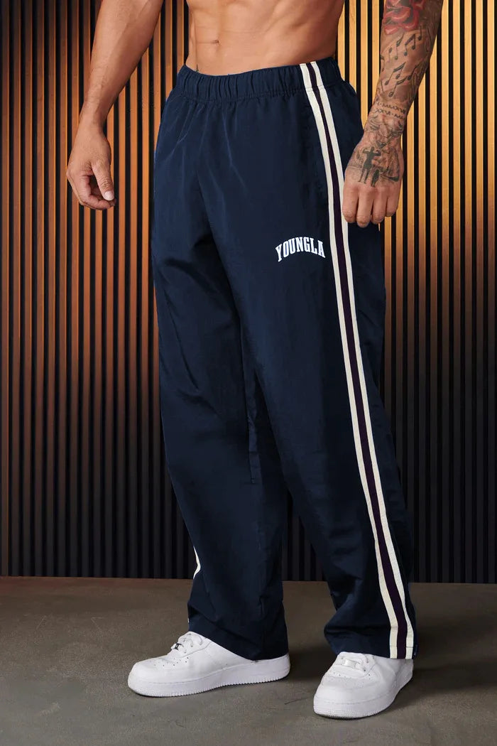 Men's Sweatpants Autumn Winter New Gym Sports Fitness Printed Ribbon Woven Mid Waist Straight Leg Pants Fashionable Casual Pants