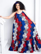 Wmstar Plus Size Dresses for Women Floral Printed Slip  Loose Stretch Big Swing Maxi Dress Summer Clothes Wholesale Dropshipping