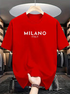 Summer men's 100% pure cotton casual loose and fashionable MILANO ITALY letter printed round neck short sleeved T-shirt top
