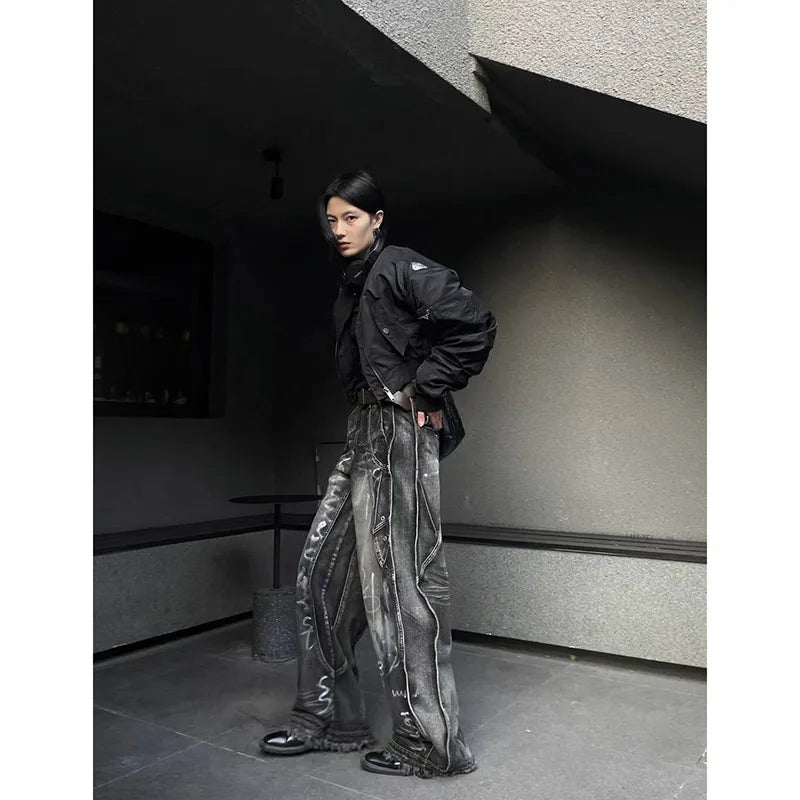 Women's Black Gothic Jeans Harajuku Y2k 90s Aesthetic Baggy Denim Trousers Korean Punk Jean Pants Vintage 2000s Trashy Clothes