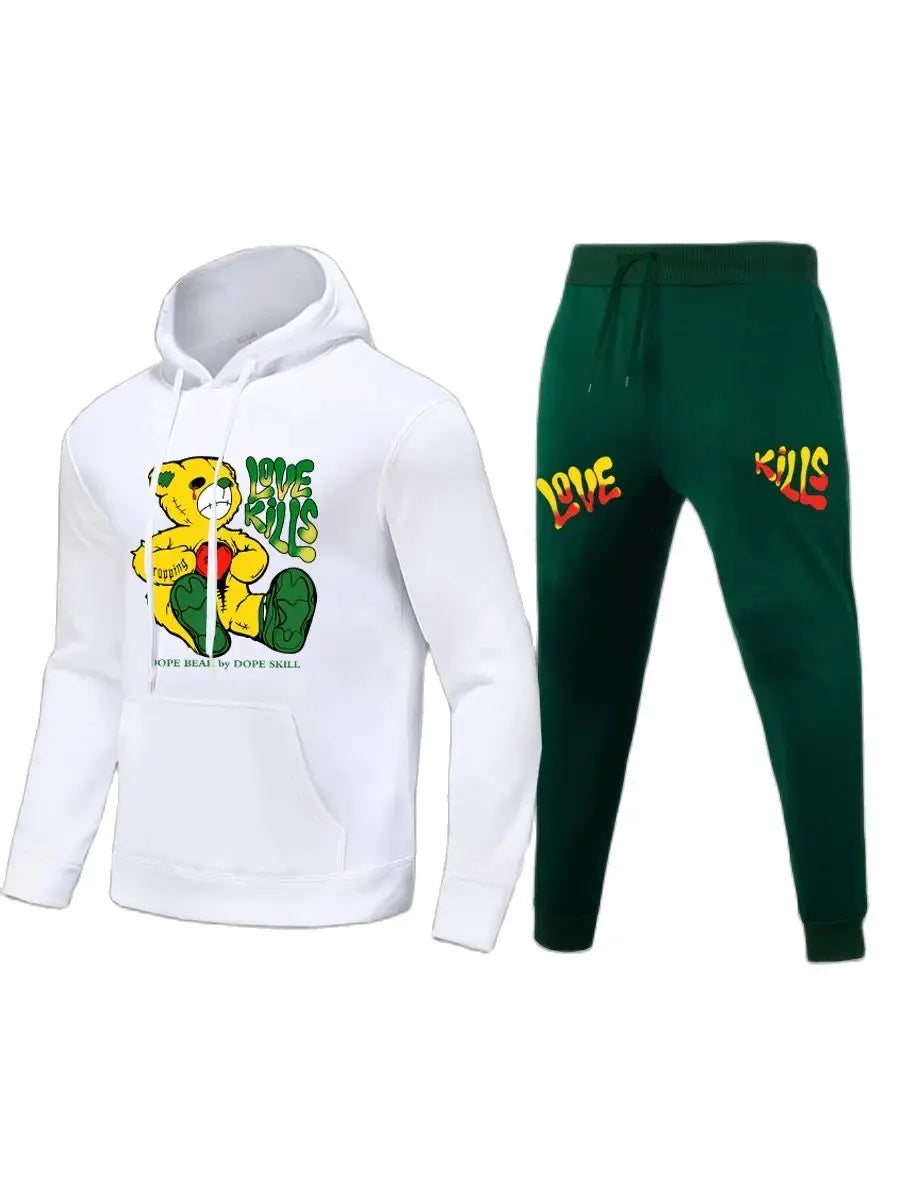 LW Plus Size Women Hooded Tracksuit Sports 2 Pieces Set Letter Print Kangaroo Pocket Tracksuit Set Sweatshirts Pullover Pants Su